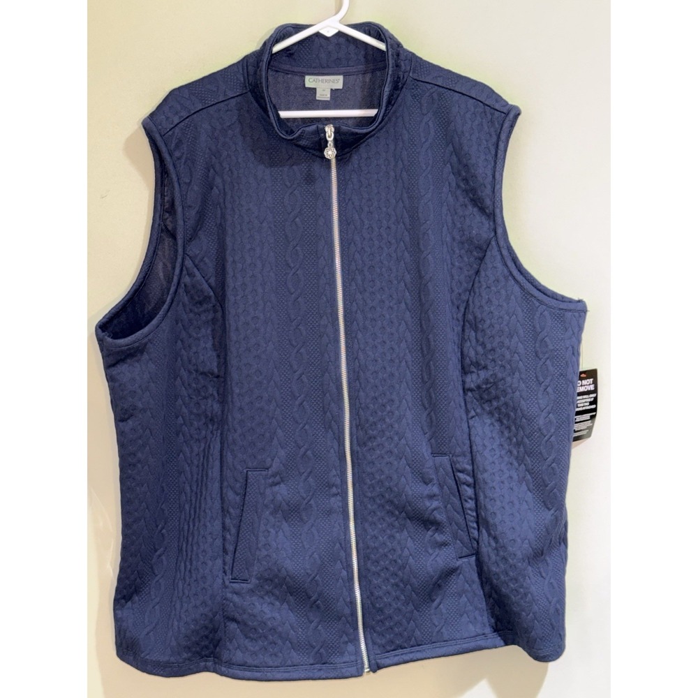 Catherines Vest Women's 3X Blue Quilted Diamond Stretch Sides Pockets Outdoors
